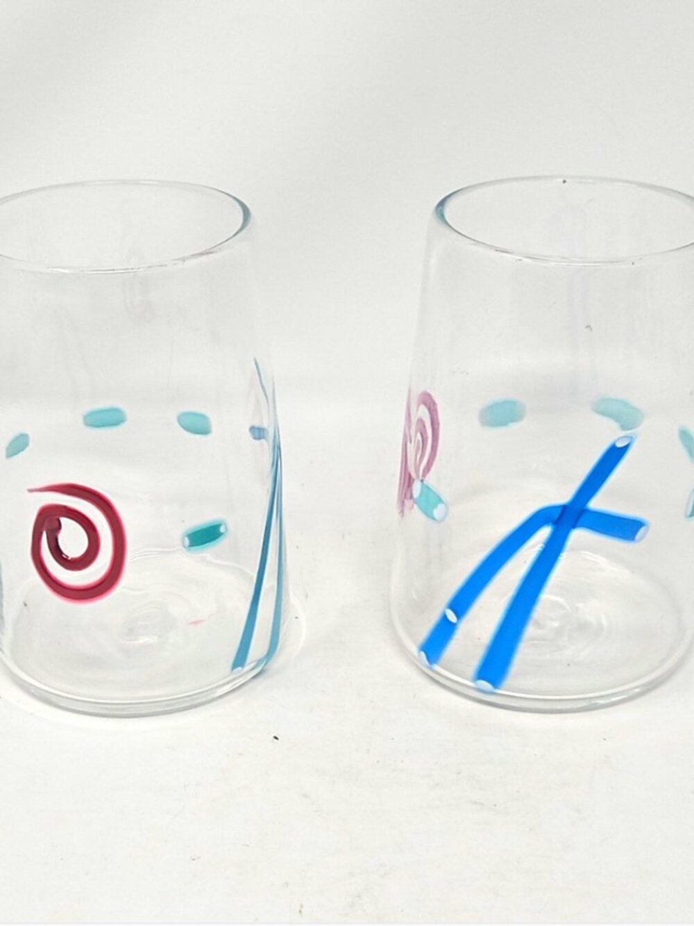 Pr 2 Vintage 1988 Kerry Feldman Fineline Handblown Memphis Style Glass Tumblers